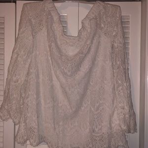 White off the should long sleeve shirt